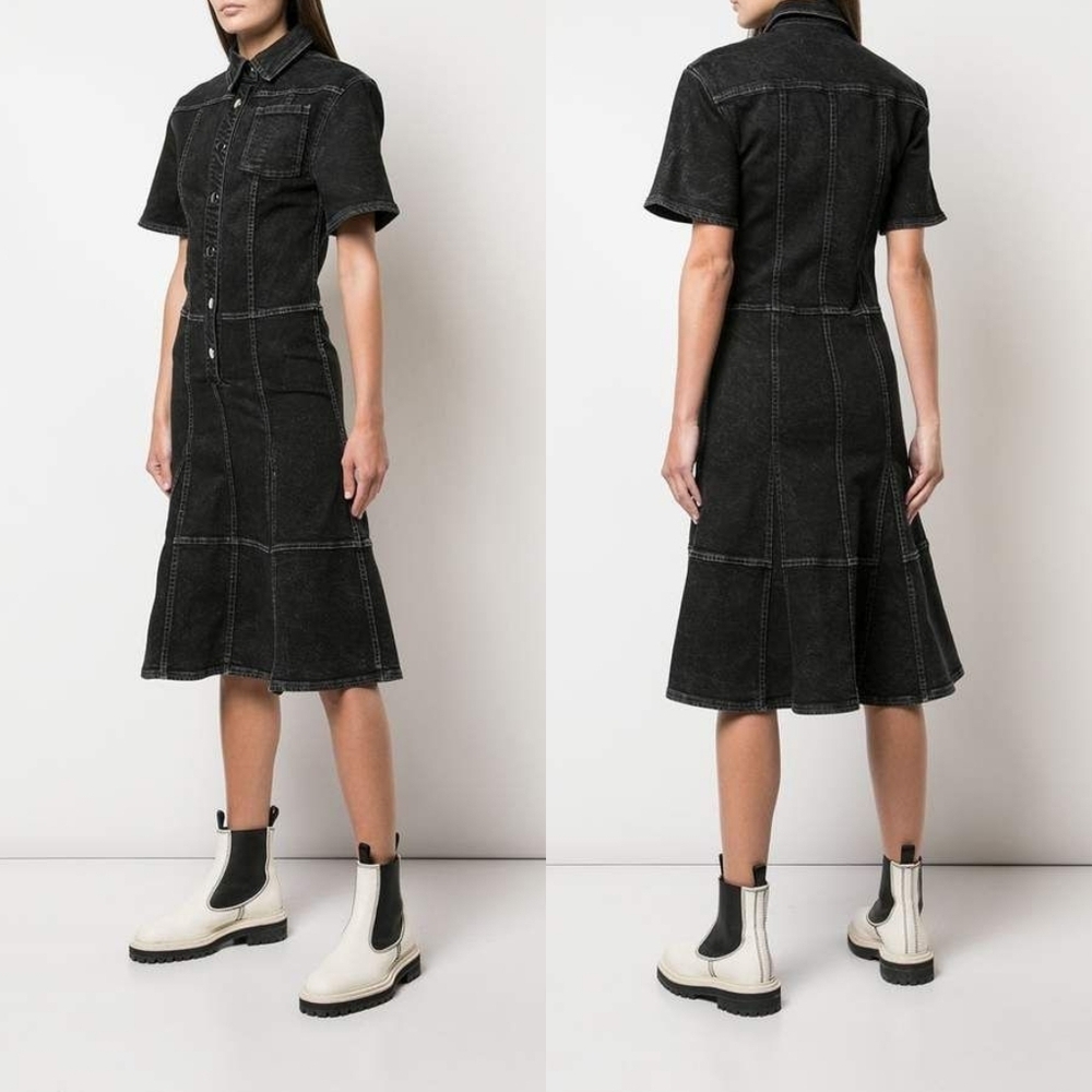 Proenza Schouler Black Short Sleeve Collared Denim Dress - Picture 9 of 9